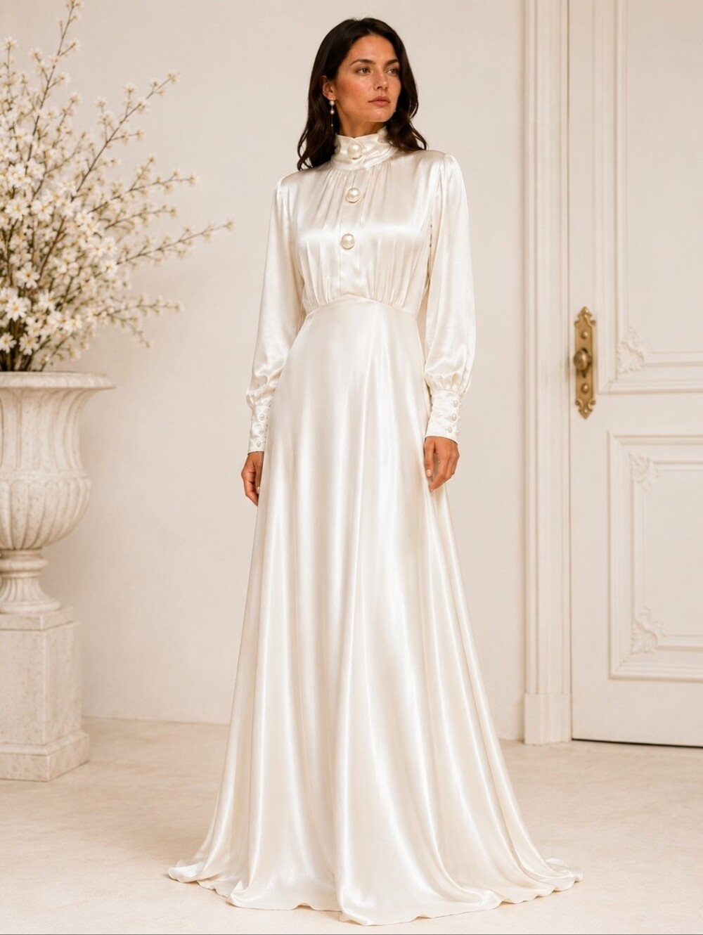 Christopher Kane Maxi White Gown, Pearl Dome High Neck NWT size 6 Wedding